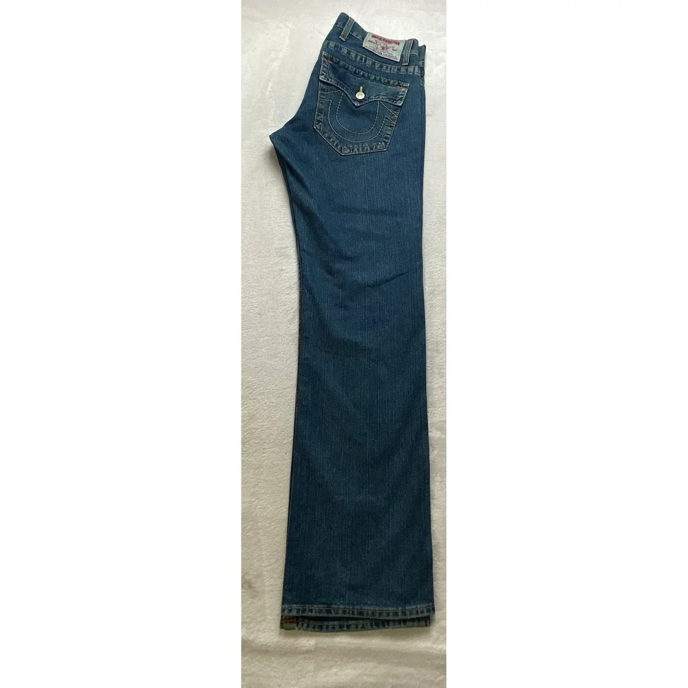 True Religion Nathan Straight Leg Jeans Mens 34x34 Blue Denim Made in USA Button